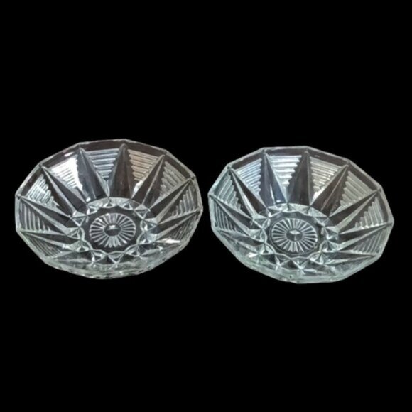 Vtg Pair Anchor Hocking Clear Glass Bon-Bon Dishes 6.5" Triangle Geometric Decor - Picture 1 of 8